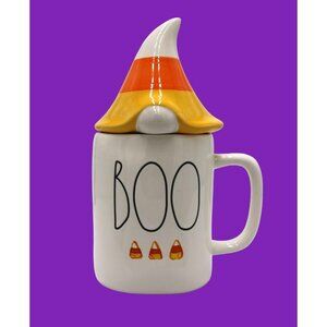 Rae Dunn. Candy Corn Gnome "Boo".  2 piece large mug. EUC.  Halloween Theme.